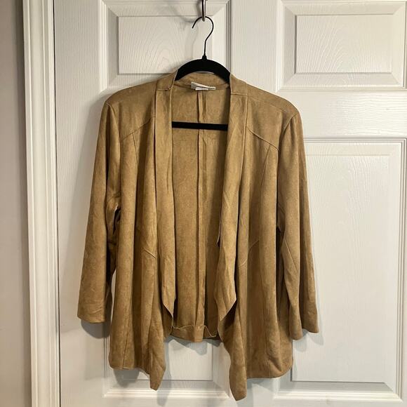 North Style Faux Suede Draped Cardigan - Women's Size Medium - Tan - Stretch - Picture 1 of 5